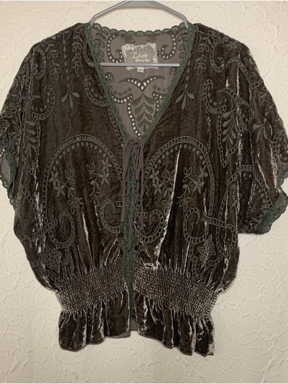 Johnny Was Boho Velvet Cinched Waist Blouse
